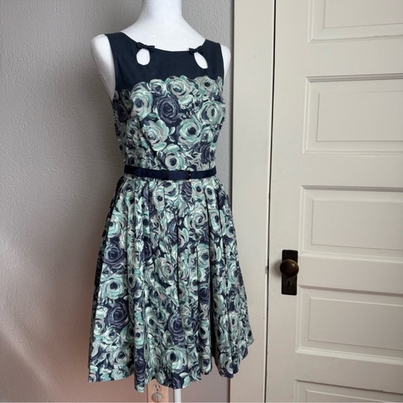 LC Lauren Conrad Blue and White Embellished Tie Front Mini Dress - Picture 2 of 11